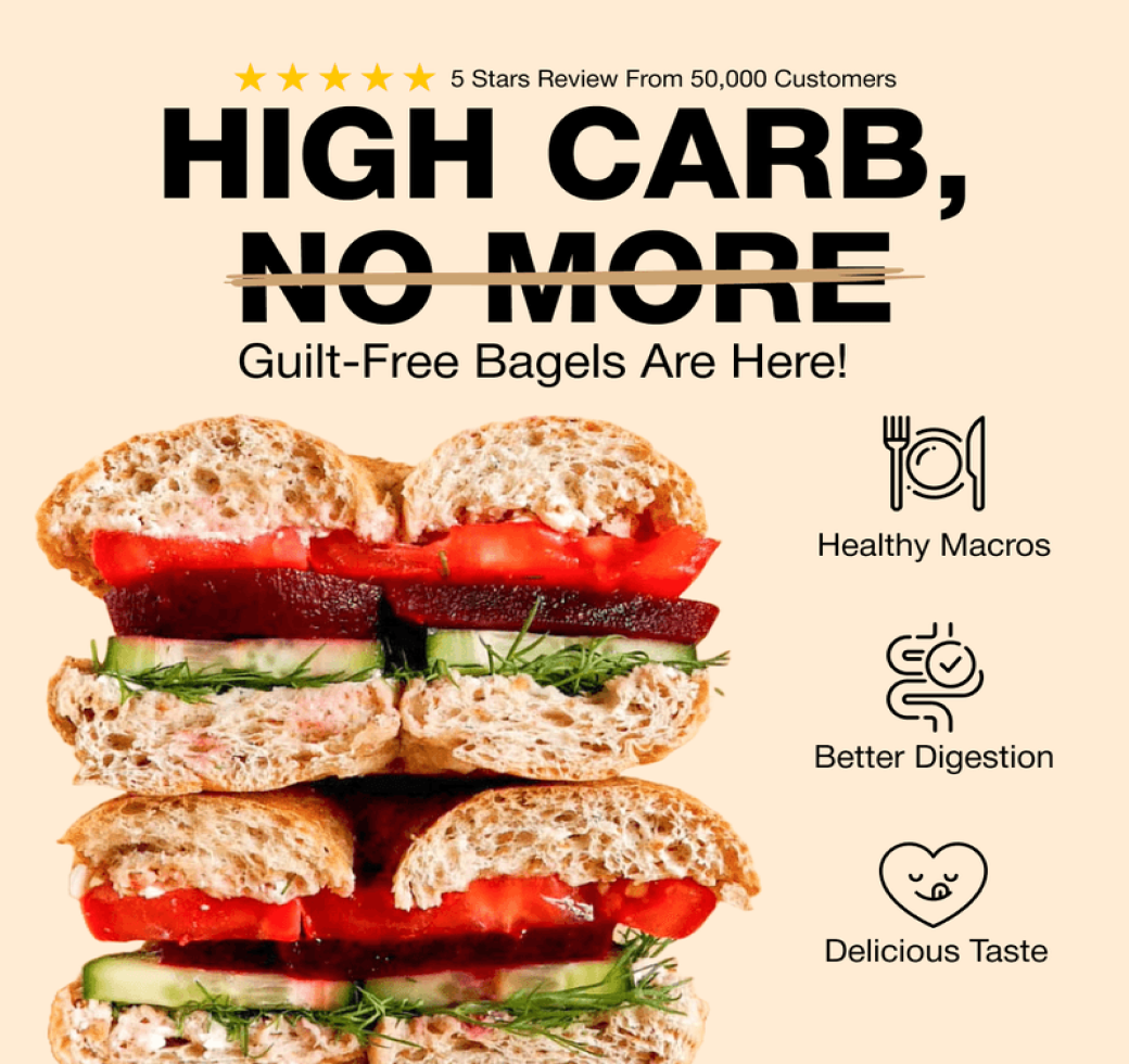 Benefit-led guilt-free bagel static ad produced by DDU MEDIA